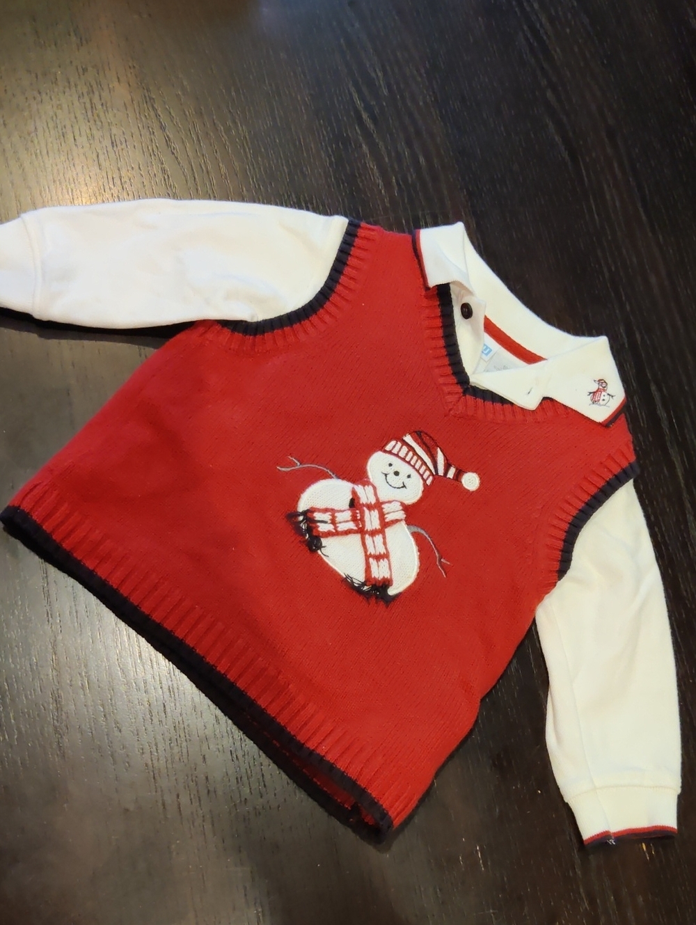 Kid's KRU Red Snowman Sweater Vest with White Shirt